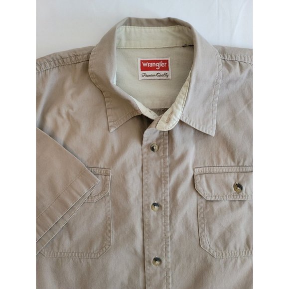 Wrangler Men's L Button Up Beige Short Sleeve Shirt - Picture 1 of 6